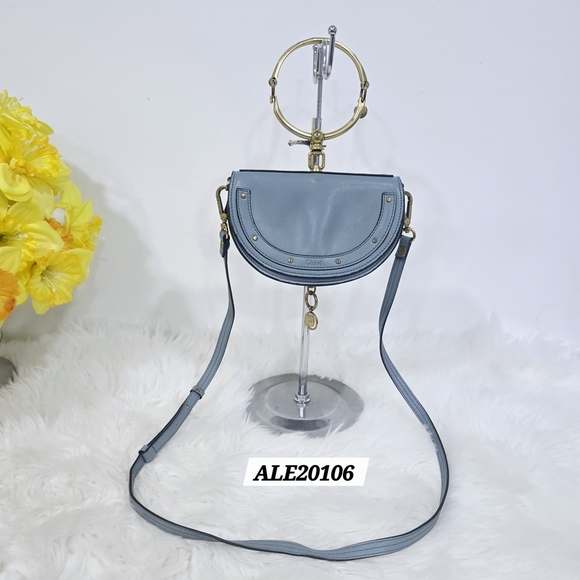 Chloe Light Blue Crossbody Bag with Gold Accents - Picture 1 of 13